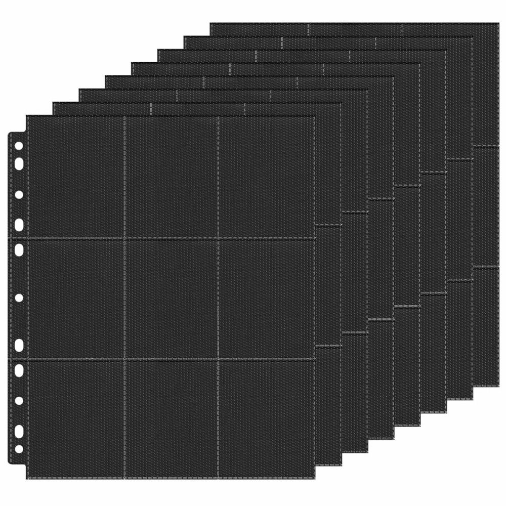 Trading Card Binder - 10枚入り、9ポケットのA4サイズトレーディングカード用バインダーページ。両面収納可能で、カードを側面から入れられる。補強された縫い目で耐久性が高く、透明な素材を使用。