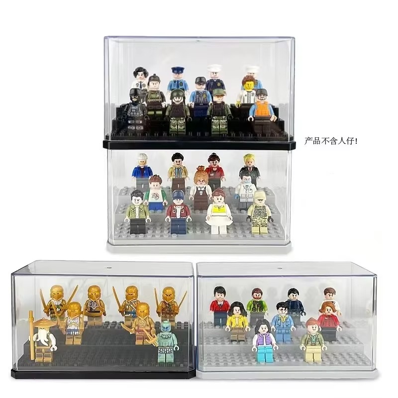 Display Case Acrylic - アクリル製ミニフィギュア用ディスプレイケース。積み重ね可能で防塵性に優れた、レゴのアクションフィギュアや玩具を収納・展示するためのボックス。