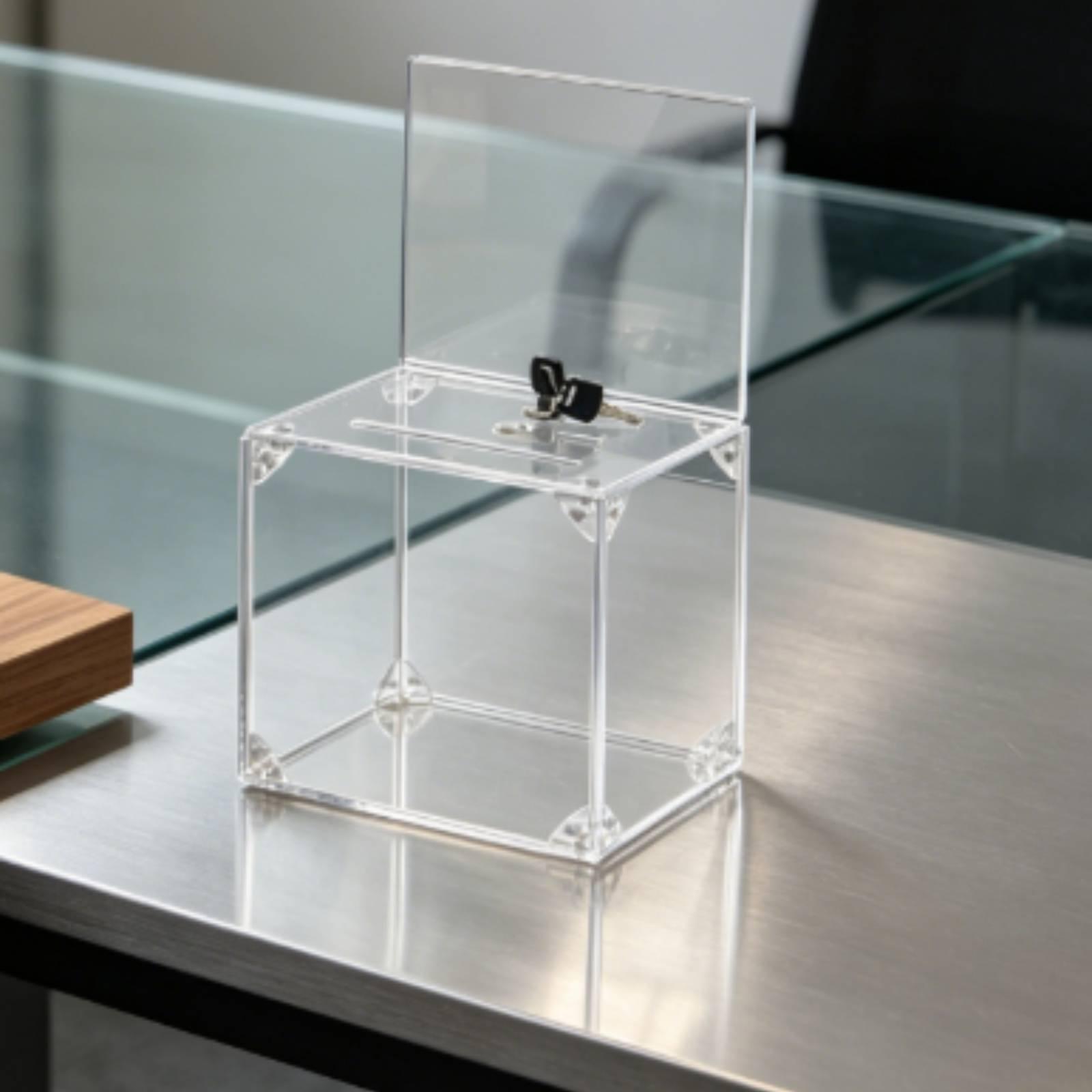 鍵付きで封筒を収納できるアクリル製寄付箱。教会、オフィス、イ - Display Case Acrylic のレビューと価格
