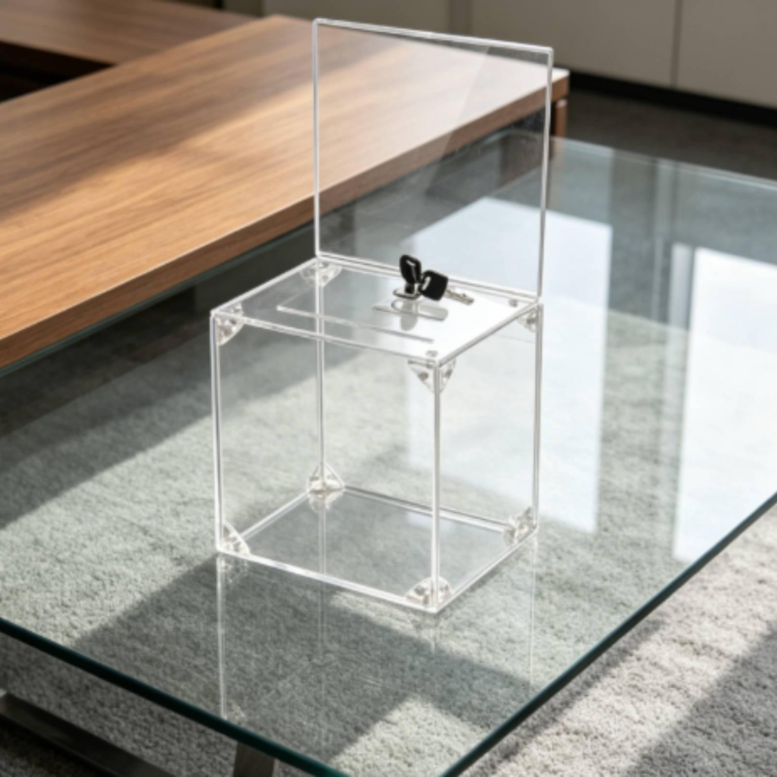 鍵付きで封筒を収納できるアクリル製寄付箱。教会、オフィス、イ - Display Case Acrylic のレビューと価格