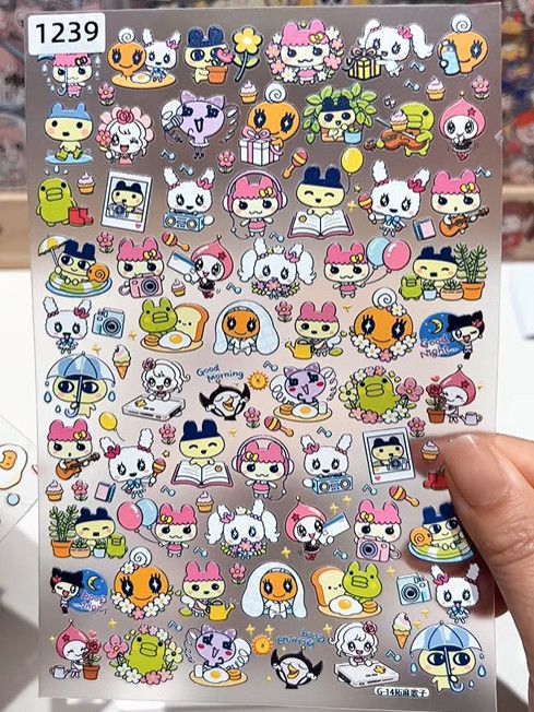 新しいエンボス加工のたまごっち防水ステッカー、かわいい漫画D - Bandai Model Tamagotchi のレビューと価格