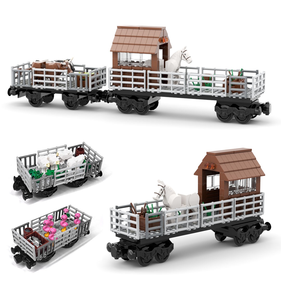 MOC列車動物輸送車両ビルディングブロックモジュラー列車シャ - Lego Set Creator のレビューと価格